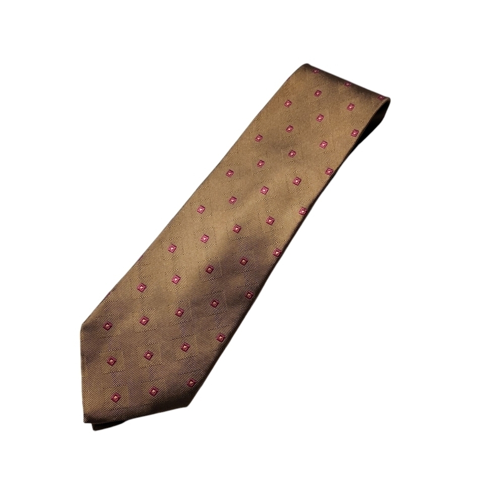 Vintage Tom James Ventura Gold & Pink Silk Tie Made in the USA. TALL